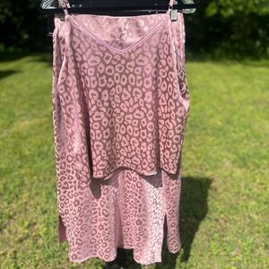 Silky Leopard Print Pink 2-piece Skirt and Top Set